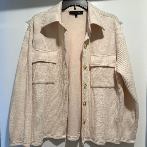 Small Cream Blu Pepper Rib Knit Shacket - Picture 1 of 3